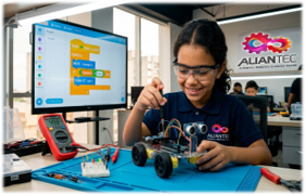 Niños programando robot maker ALIANTEC